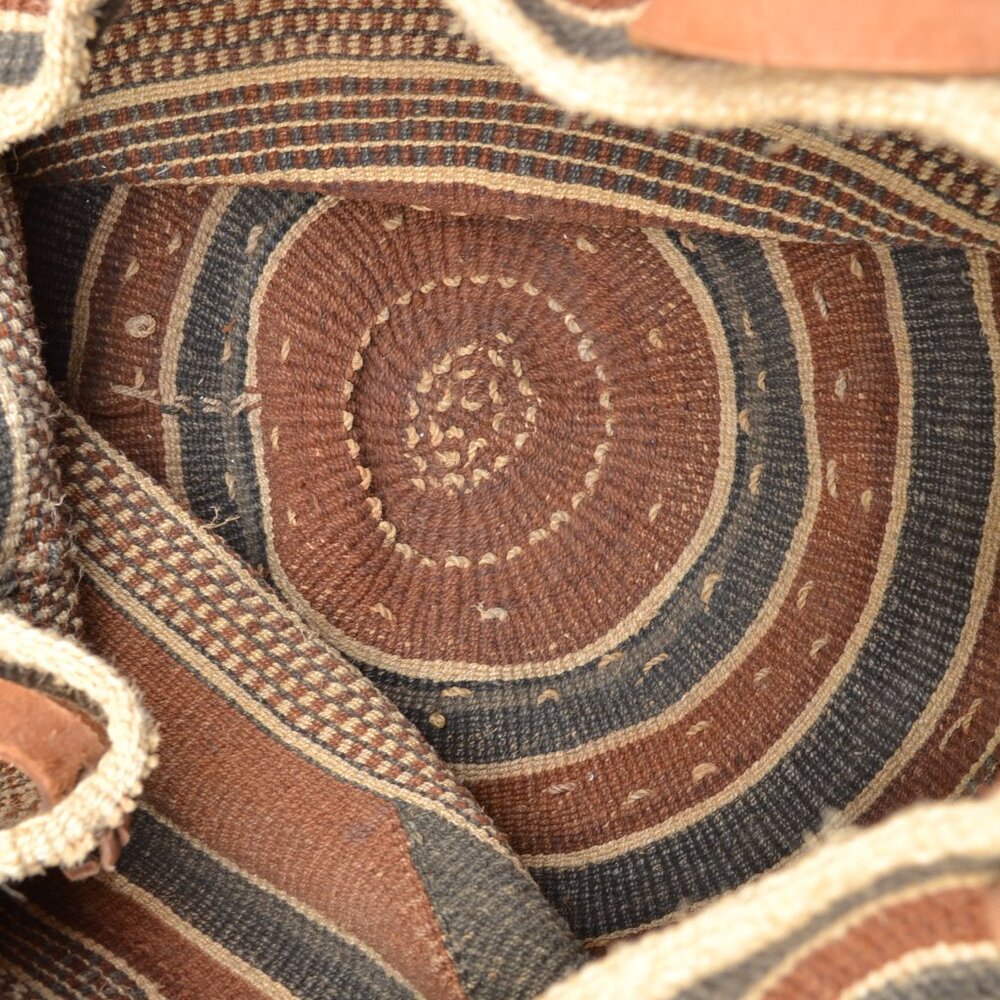 Vintage Sisal Market Leather Tote Woven Bag Ethnic Boho African Large 19x14 - Picture 7 of 7